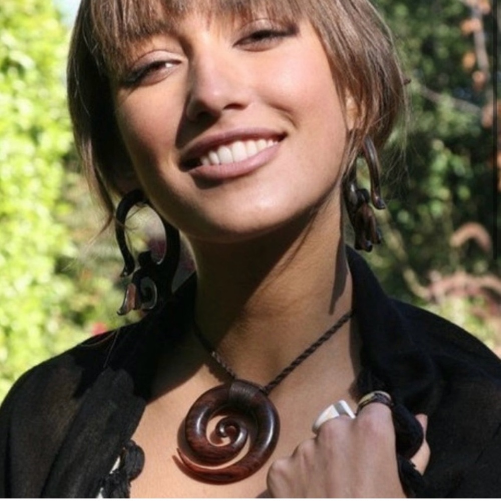 🌀 Koa Wood Spiral Pendant Necklace Adjustable Length Boho Hippie Earthy OOAK 🌀